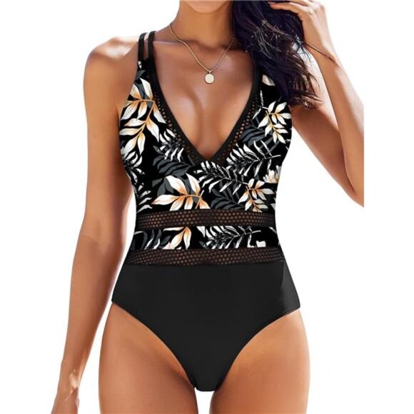 Women One Piece Swimsuit Sexy V Neck Bathing Suits - Picture 1 of 6